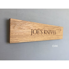 Load image into Gallery viewer, Magnetic knife rack | personalised | engraved | fifth anniversary gift | knife block | knife storage.
