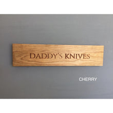 Load image into Gallery viewer, Magnetic knife rack | personalised | engraved | fifth anniversary gift | knife block | knife storage.
