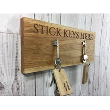 Load image into Gallery viewer, Magnetic key rack | personalised | key hooks | key storage | key bowl | oak hooks | wood key rack | housewarming gift.
