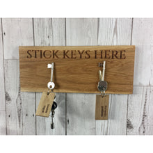 Load image into Gallery viewer, Magnetic key rack | personalised | key hooks | key storage | key bowl | oak hooks | wood key rack | housewarming gift.
