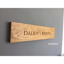 Load image into Gallery viewer, Magnetic knife rack | personalised | engraved | fifth anniversary gift | knife block | knife storage.
