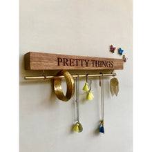 Load image into Gallery viewer, Oak jewellery hanger | jewellery storage | necklace hanger | engraved | personalised | fifth anniversary gift | mothers day gift.
