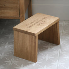 Load image into Gallery viewer, Step stool | solid oak stool | wood step stool | kids step stool | personalised with carving | wooden step stool | childrens&#39; step stool.
